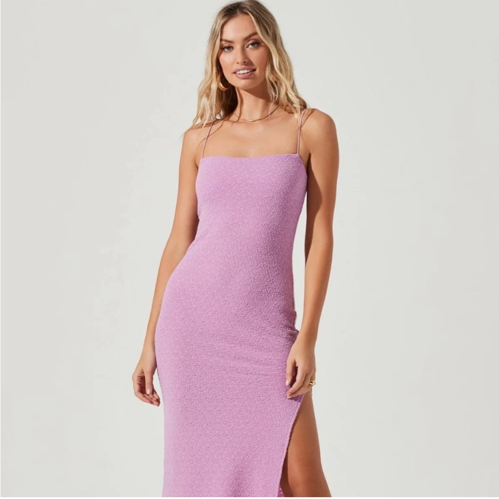 ASTR Dixon Square Neck Crinkle Midi Dress